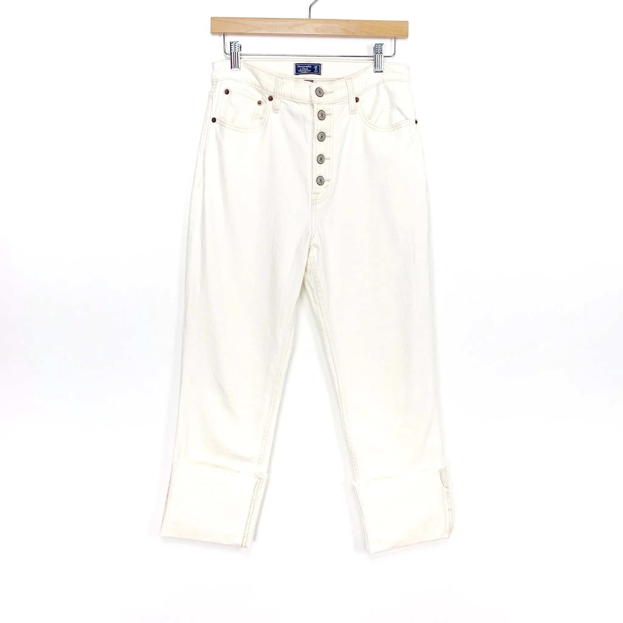 Abercrombie & Fitch White Ultra High Rise Straight Jeans NWT- Size 28 Short (Inseam 23" cuffed as pictured")