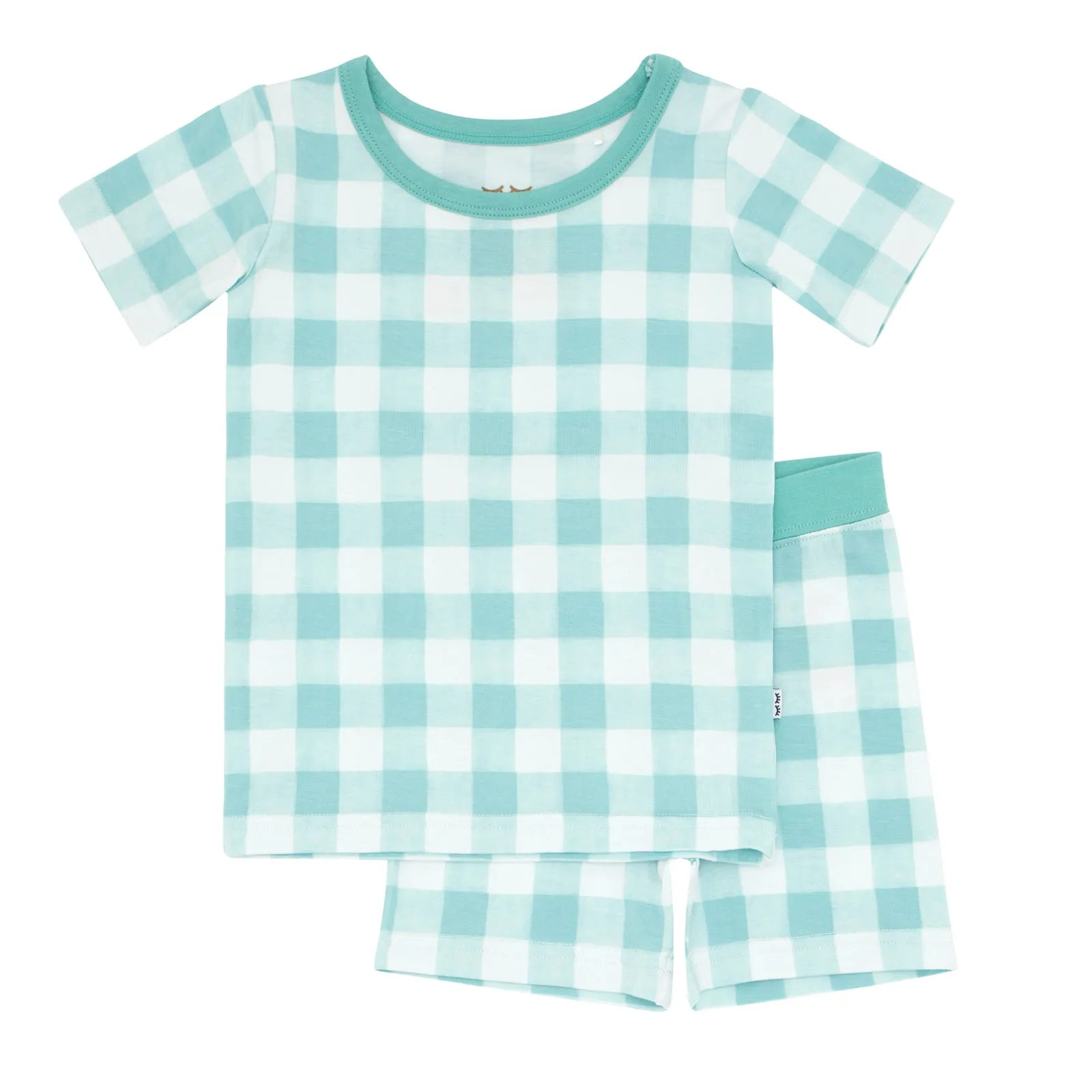 Aqua Gingham Two-Piece Short Sleeve & Shorts Pajama Set