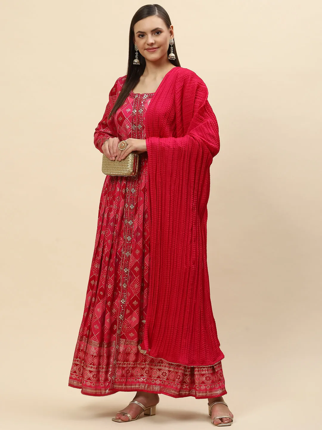 Banarasi Cotton Kurta With Pants & Silk Dupatta