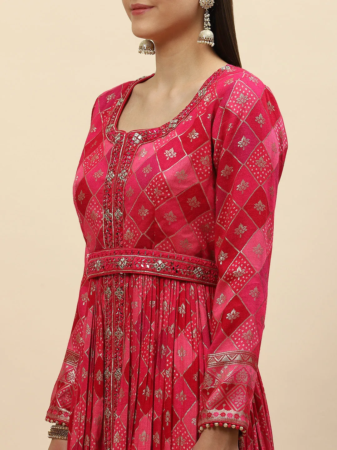 Banarasi Cotton Kurta With Pants & Silk Dupatta