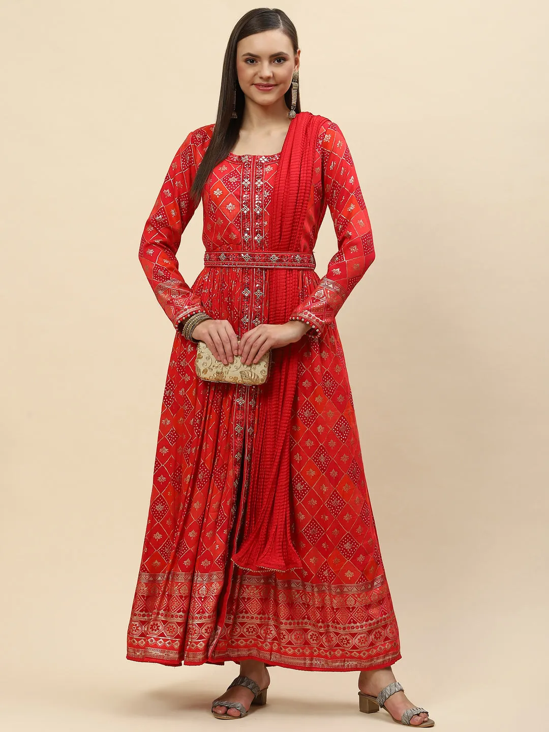 Banarasi Cotton Kurta With Pants & Silk Dupatta