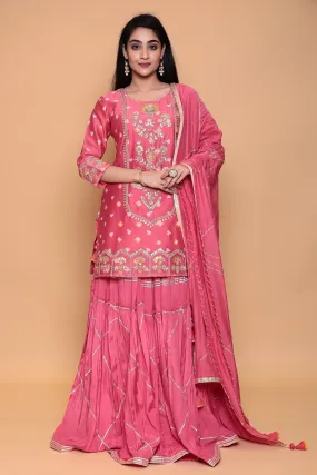 Bandhej Cotton Silk Suit with Gota Patti, Thread work.