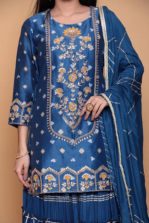 Bandhej Silk Suit with Gota, Gota Patti, Thread work.