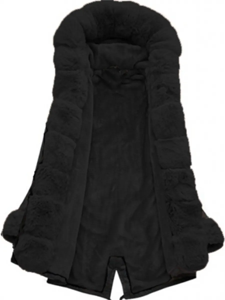 Black Fur Collar Stitching Cotton Coats