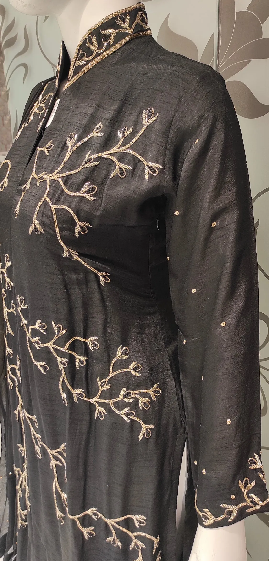 Black Raw Silk Plazzo with Hand Embroidery