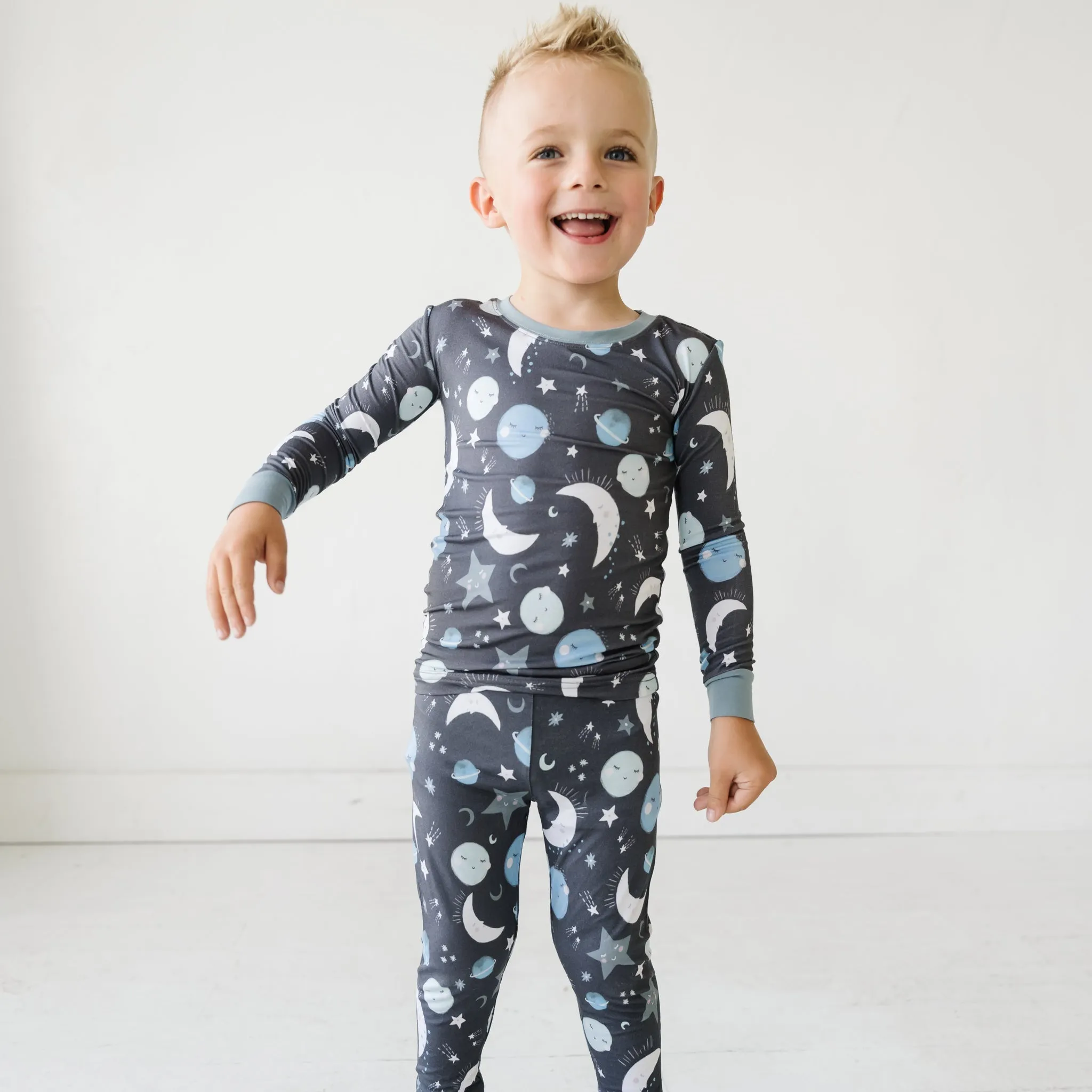 Blue To the Moon & Back Two-Piece Pajama Set