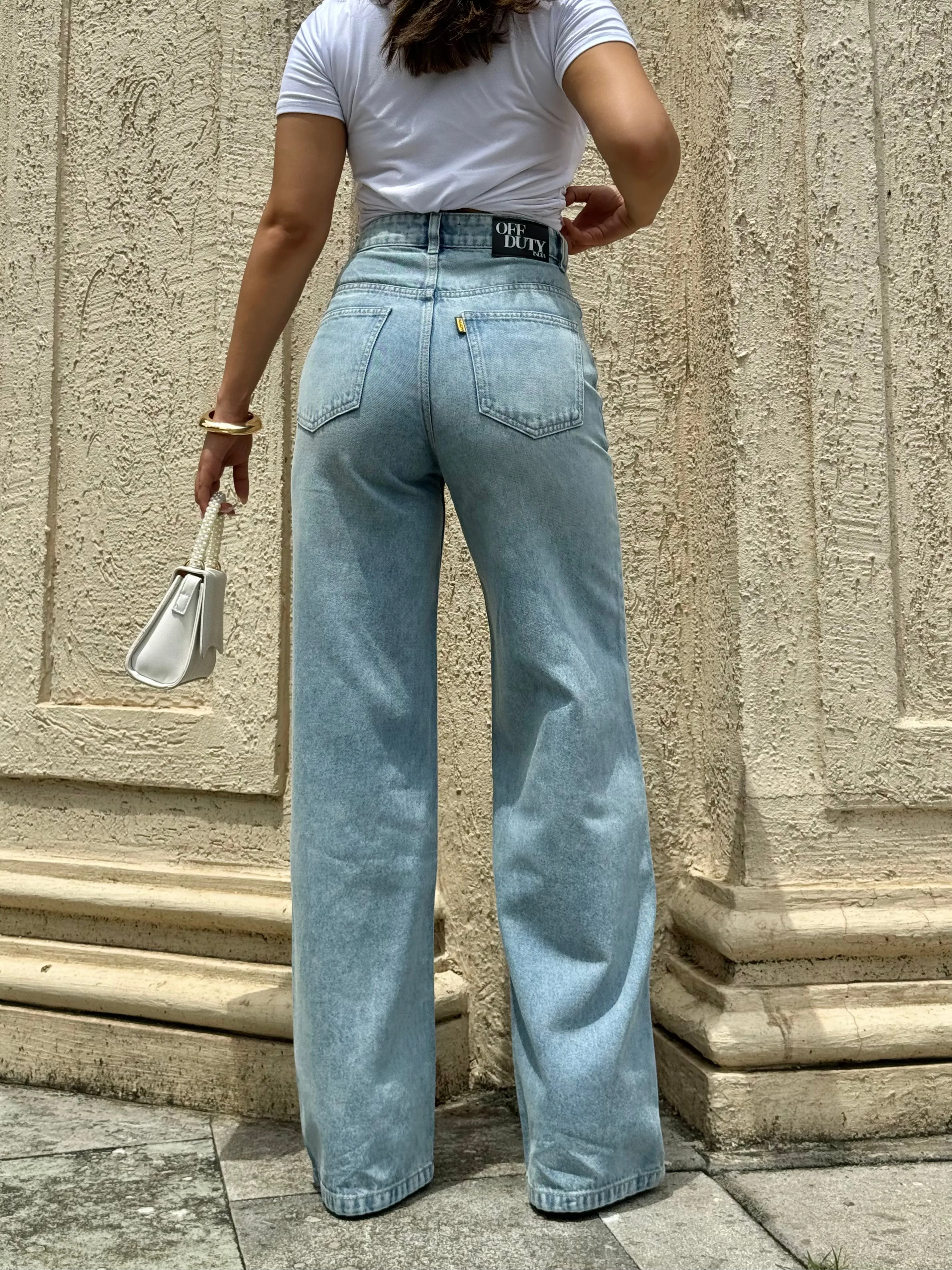 Blue Vintage Yellow Tinted Wide Leg Jeans