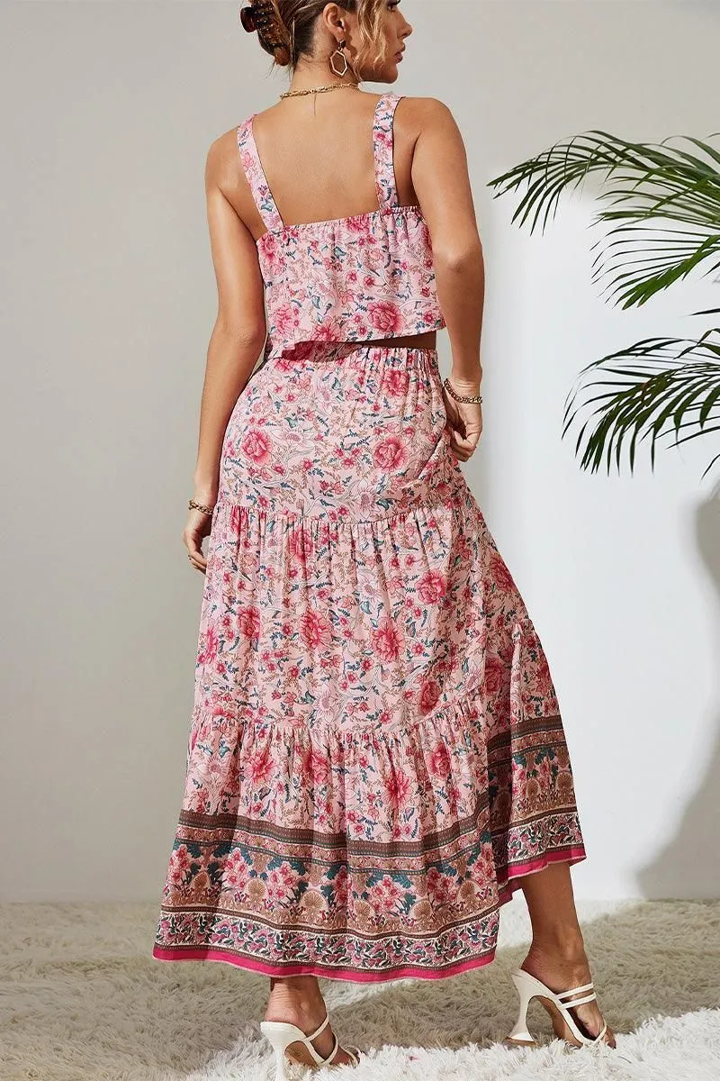 BOHEMIAN LOOSE CROP TOP AND MAXI SKIRT SET