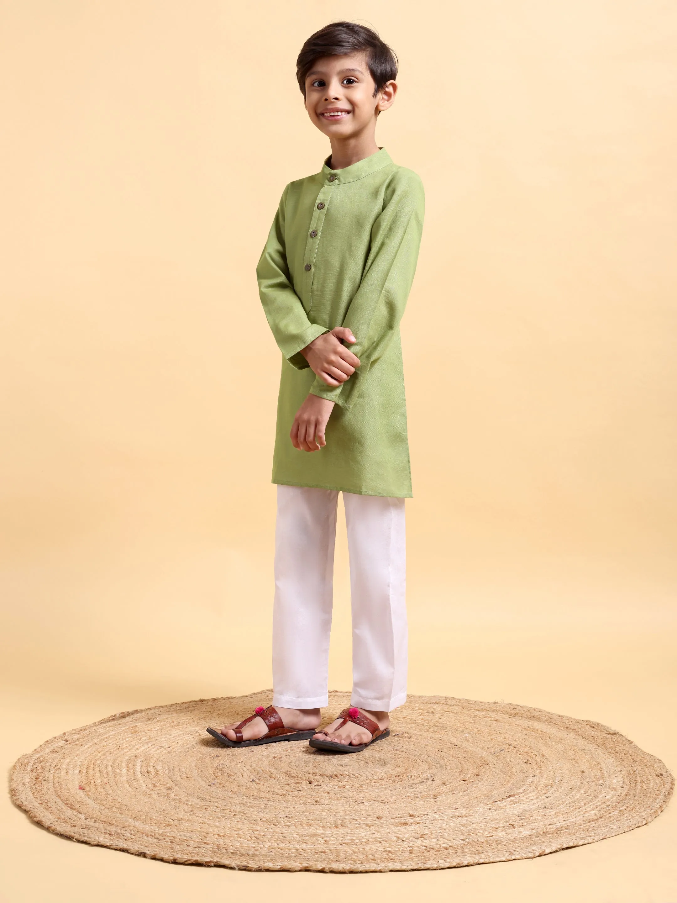 Boys Cotton Linen Kurta & Pajama