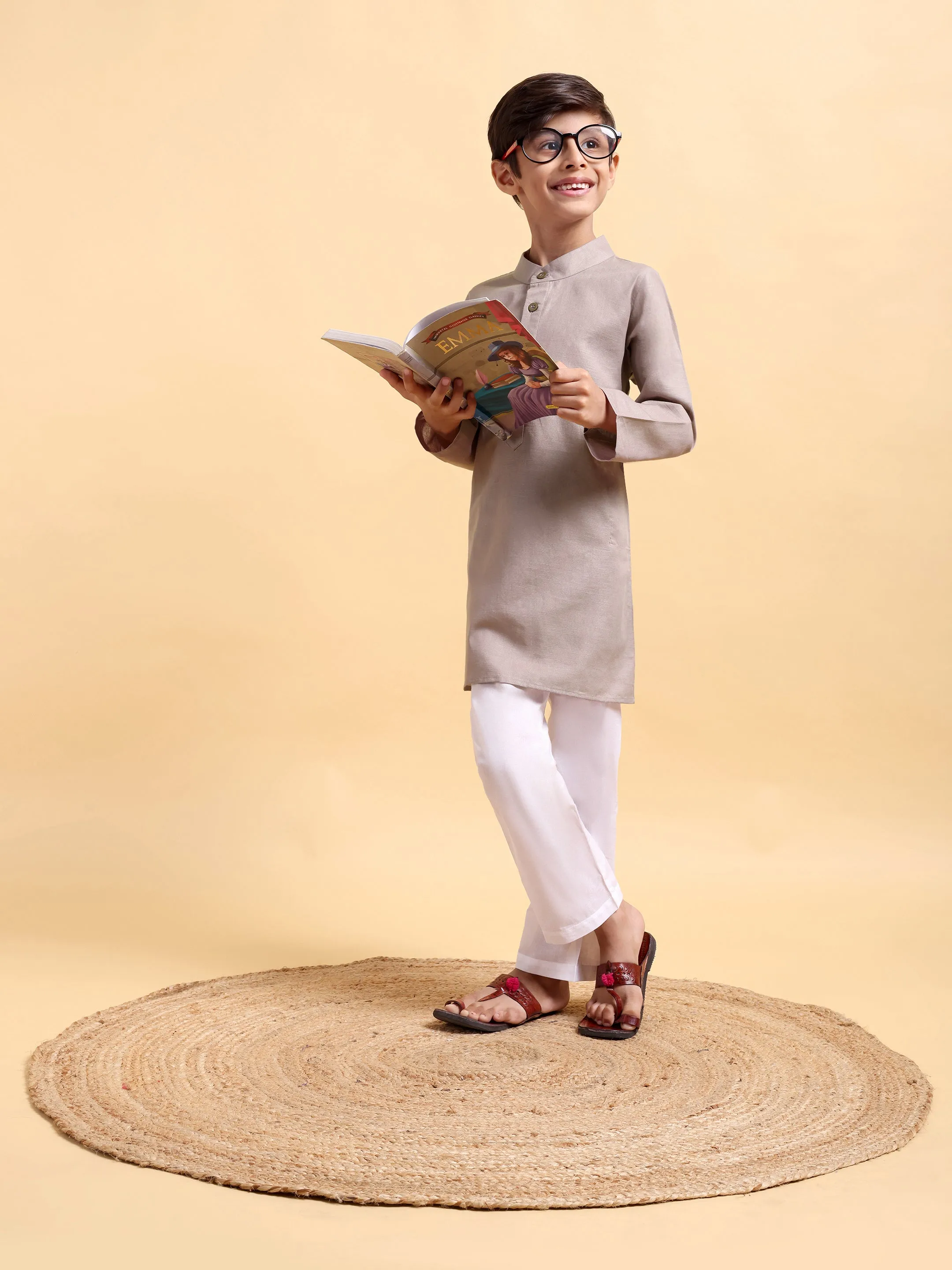 Boys Cotton Linen Kurta & Pajama