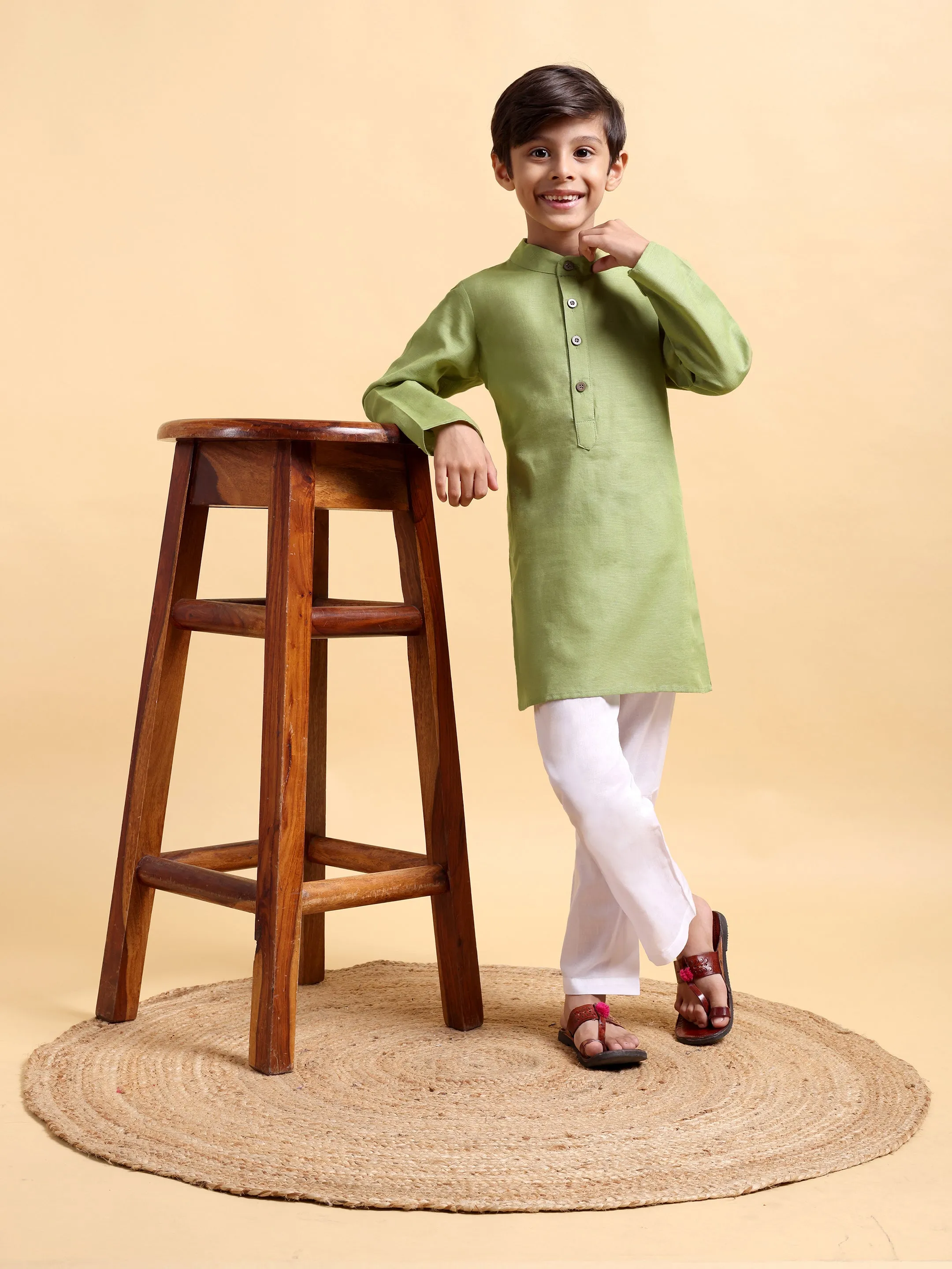 Boys Cotton Linen Kurta & Pajama