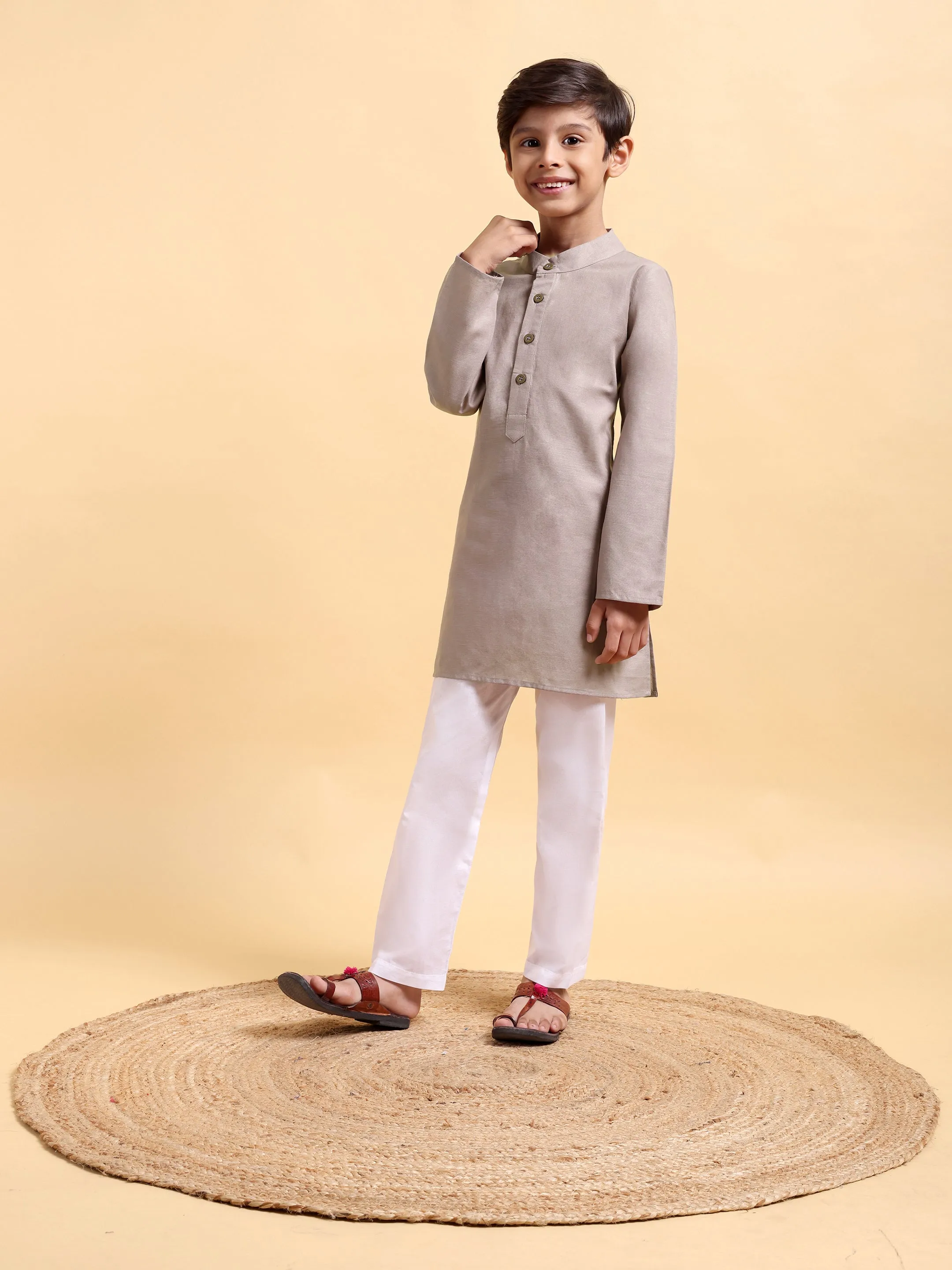 Boys Cotton Linen Kurta & Pajama