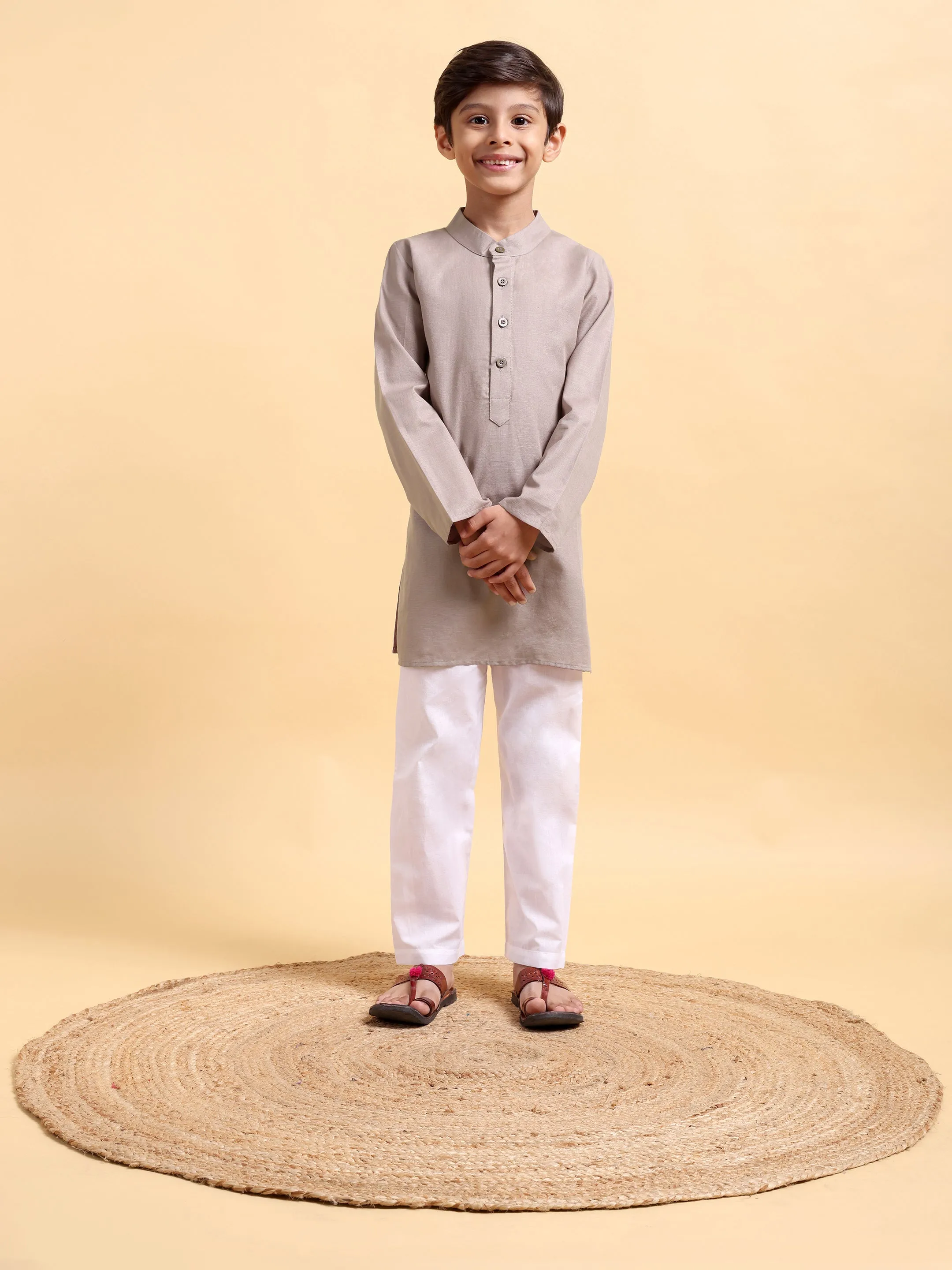 Boys Cotton Linen Kurta & Pajama