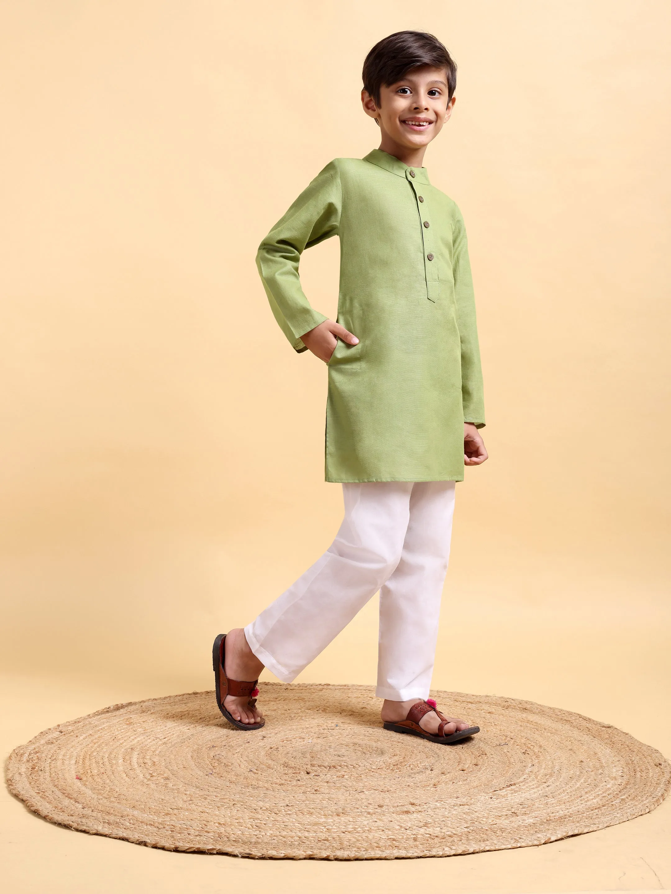 Boys Cotton Linen Kurta & Pajama