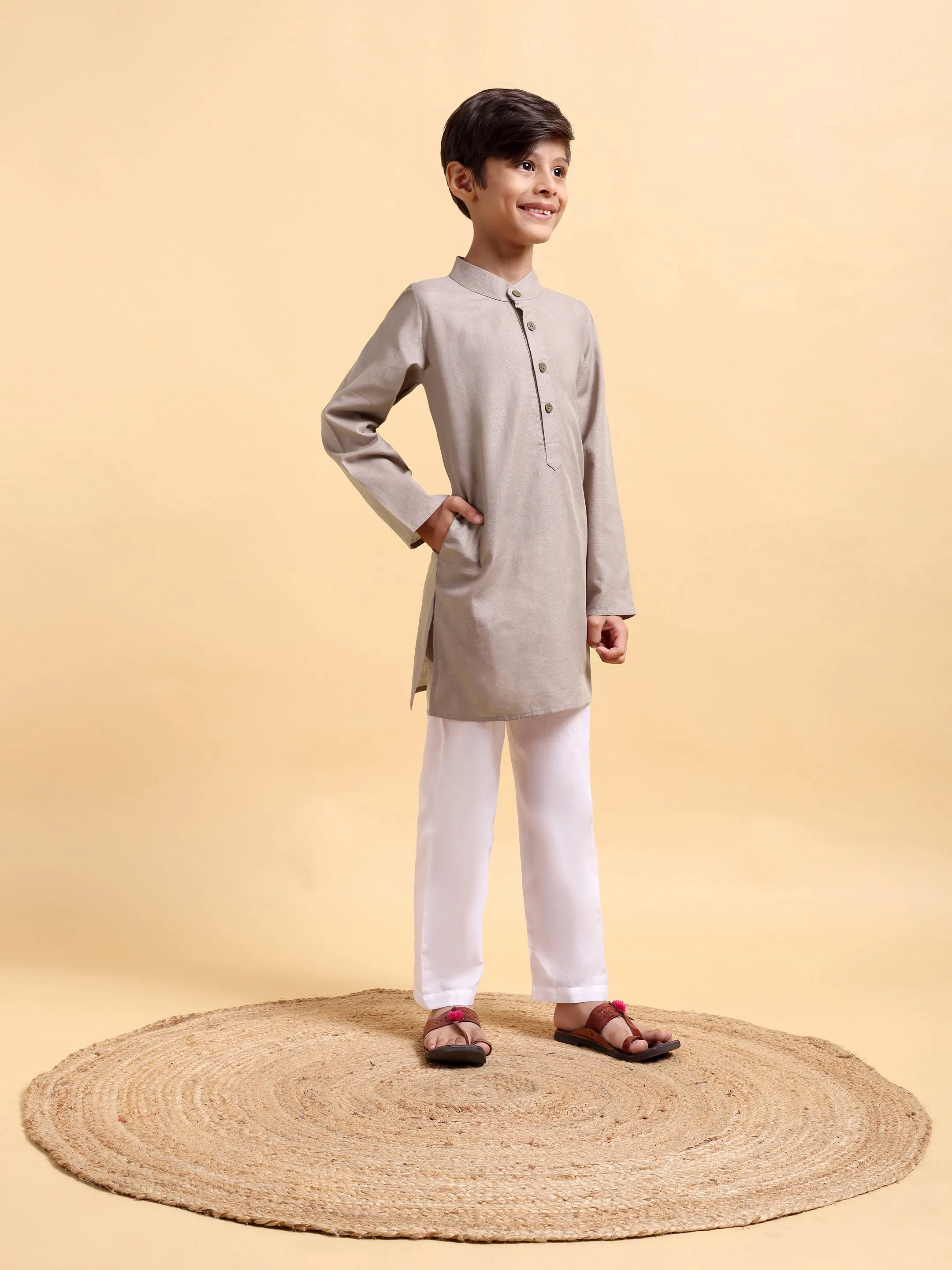 Boys Cotton Linen Kurta & Pajama