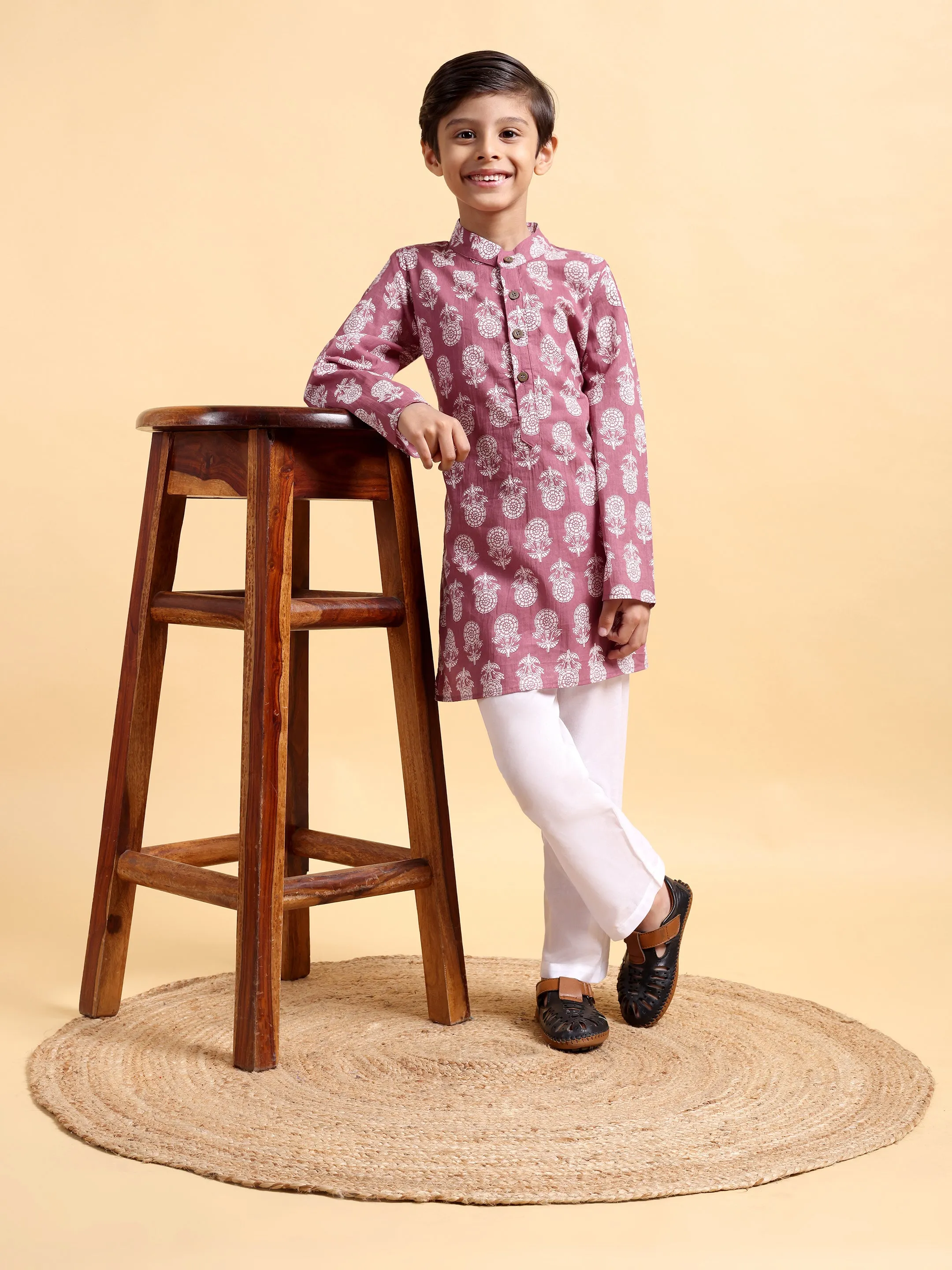 Boys Cotton Pink Kurta & Pajama