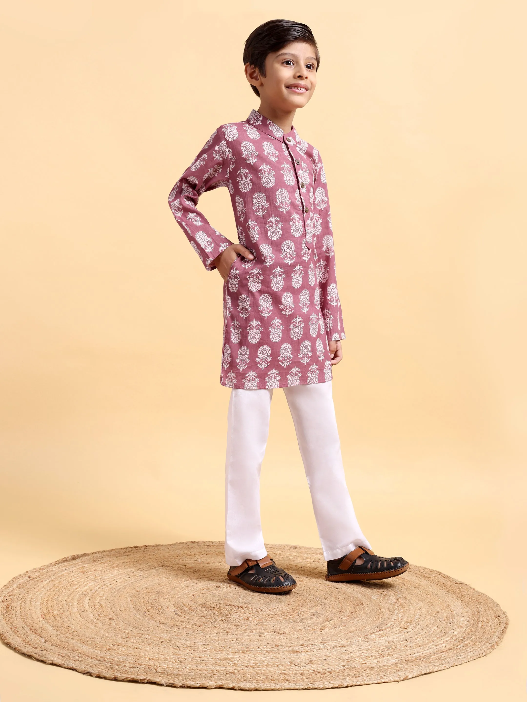 Boys Cotton Pink Kurta & Pajama