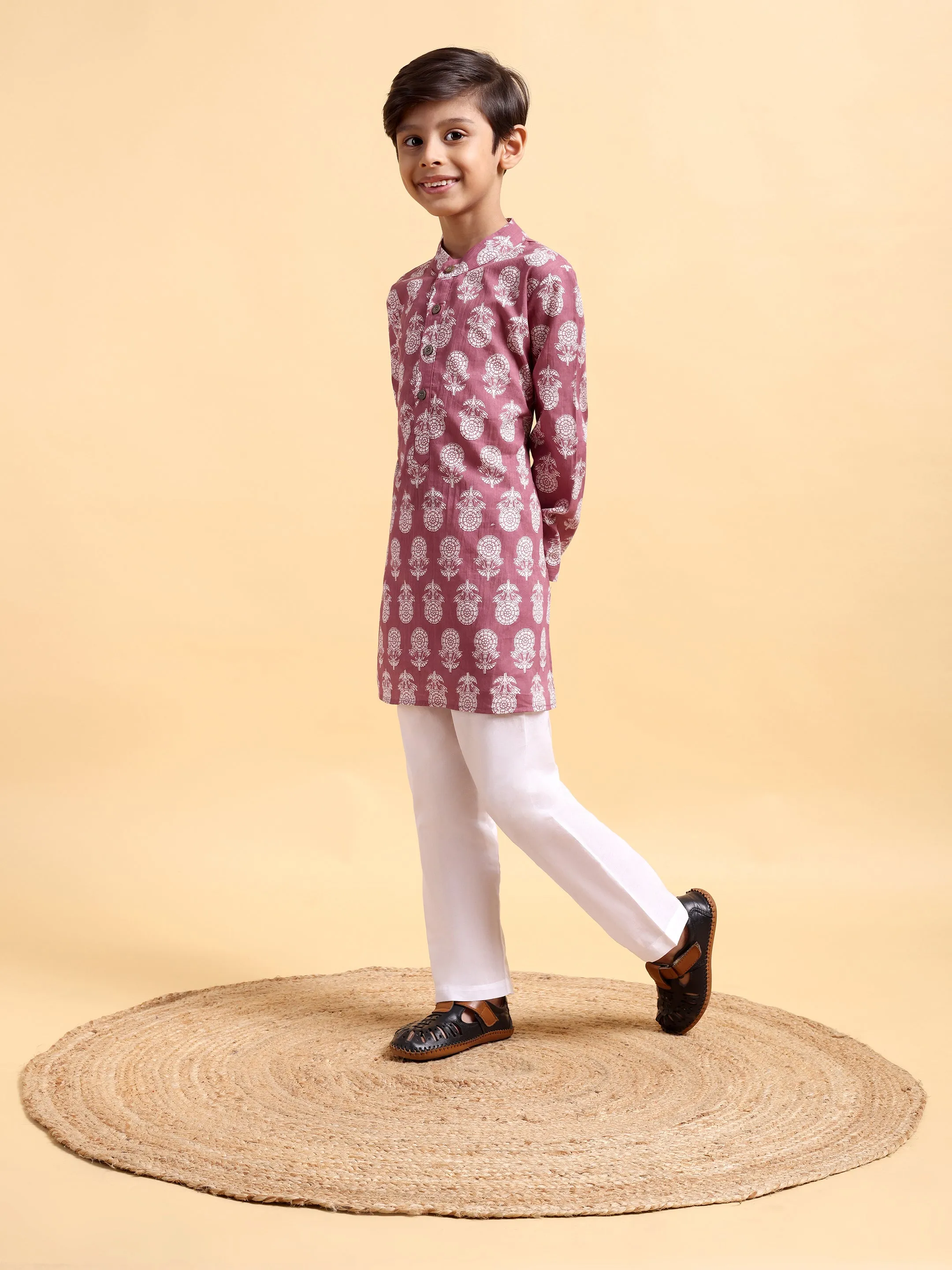 Boys Cotton Pink Kurta & Pajama