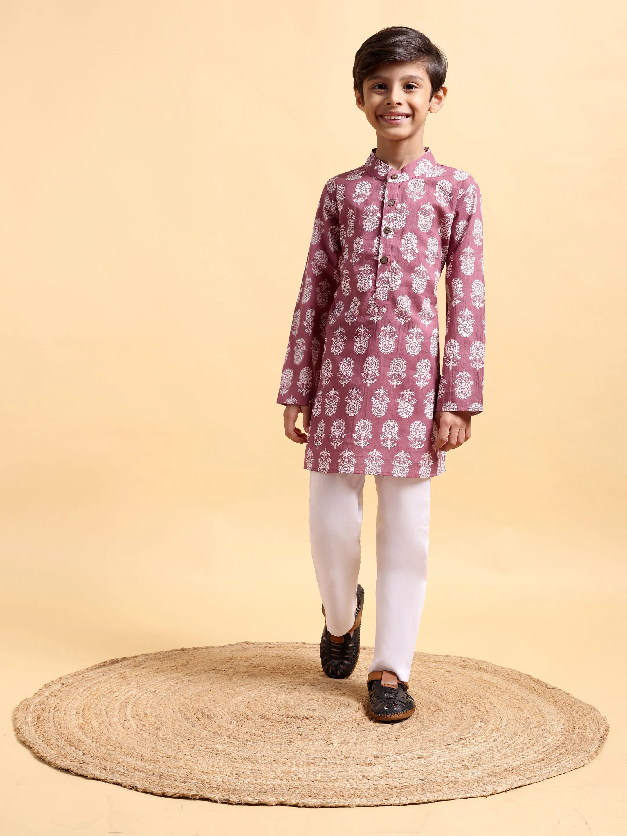 Boys Cotton Pink Kurta & Pajama