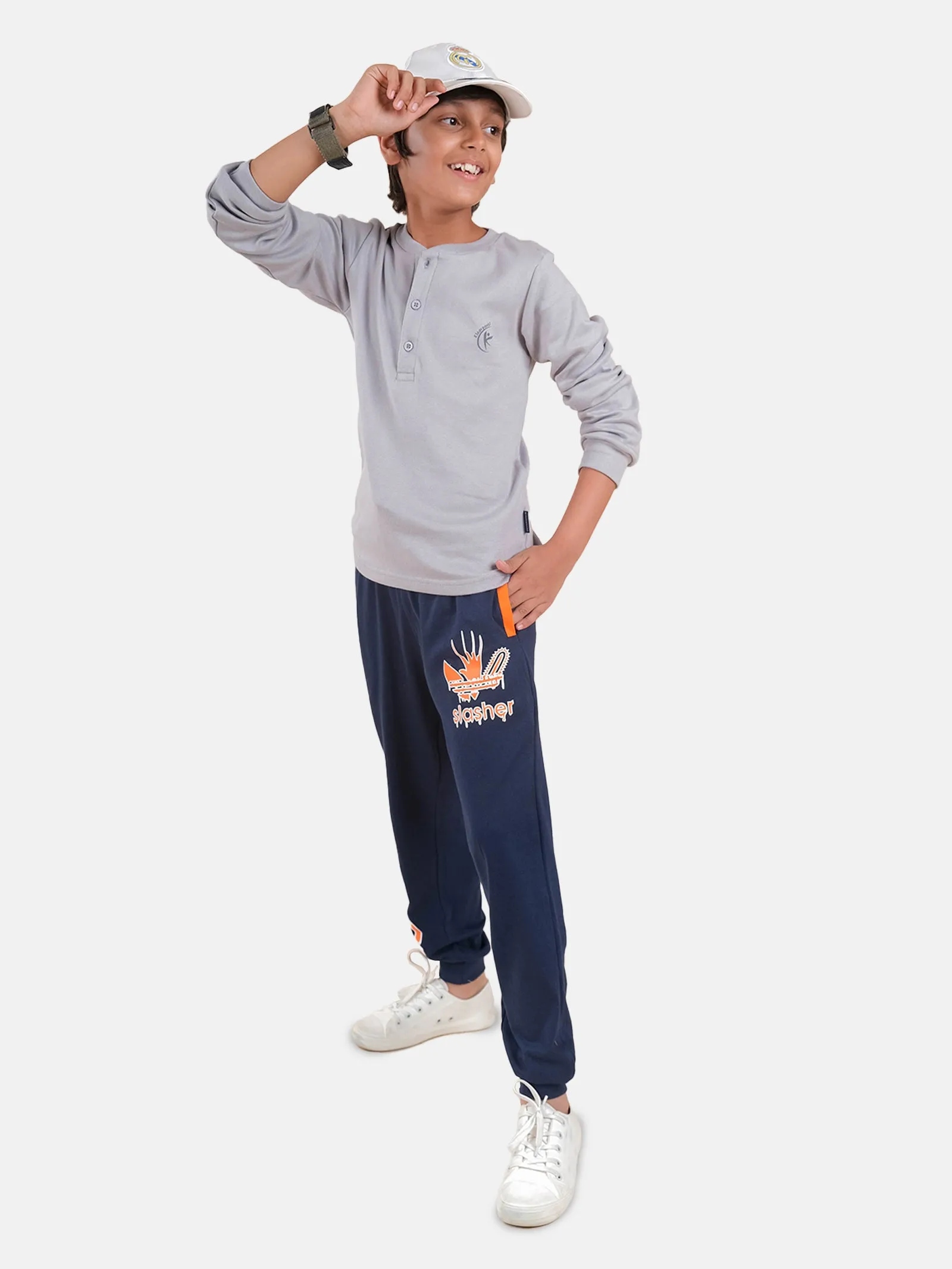 Boys Cotton Straight Pocket Printed Track Pant