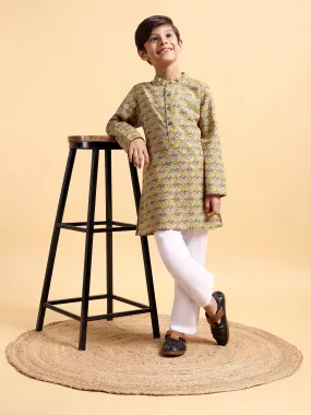 Boys Mustard Ajrak Kurta & Pajama