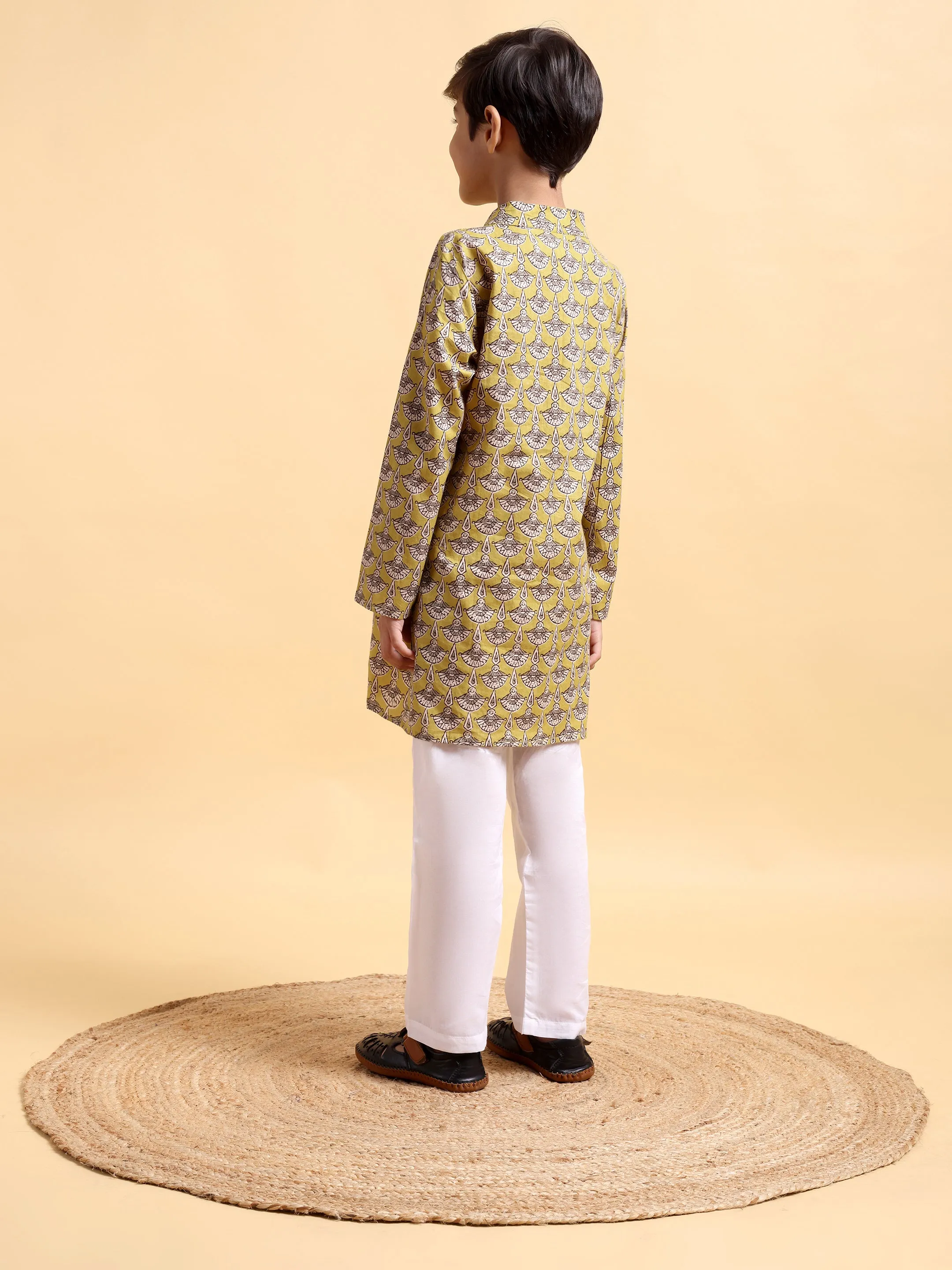 Boys Mustard Ajrak Kurta & Pajama