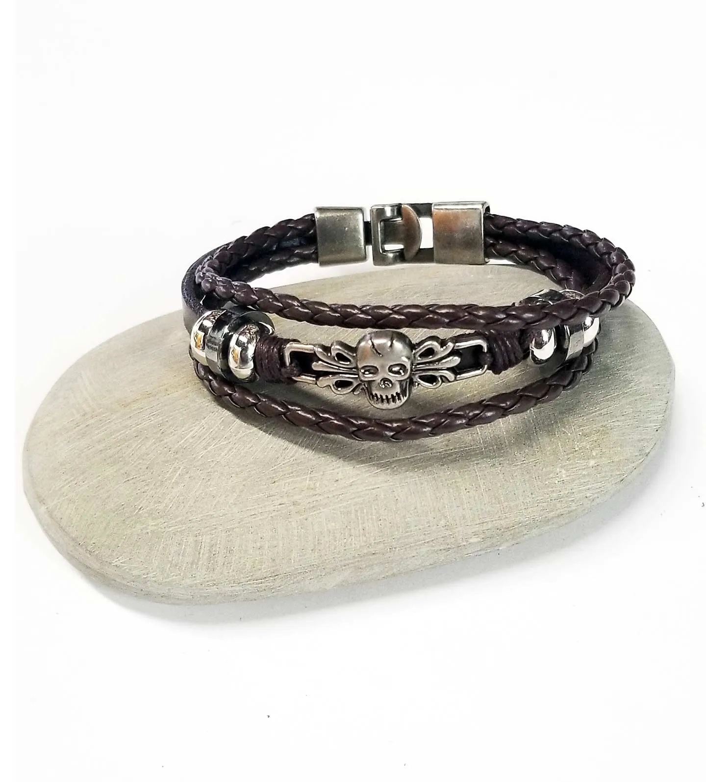 Bracelet Multi Layer Leather Protection Skull Charm