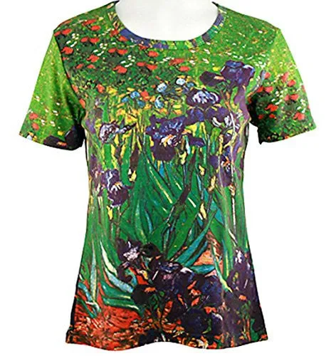 Breeke Short Sleeve, Scoop Neck, Hand Silk Screened Art Top - Van Gogh Irises