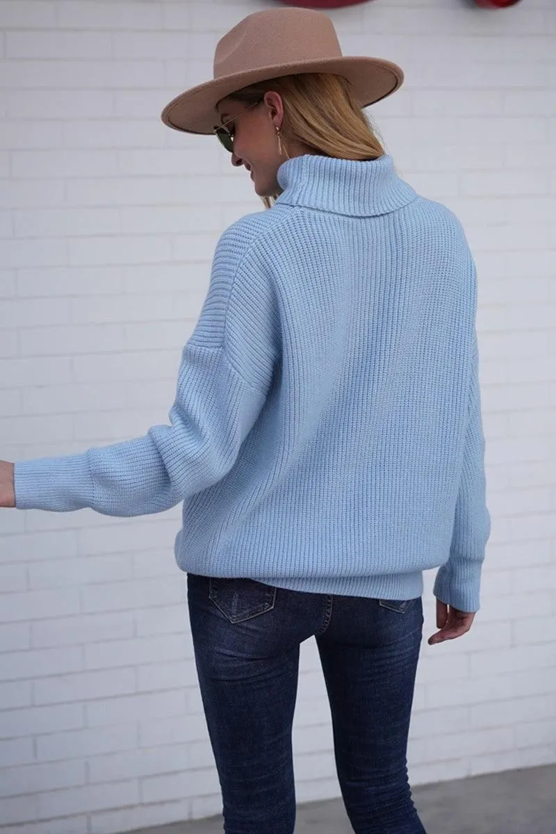 CABLE KNIT SOLID LONG SLEEVE TURTLE NECK SWEATER