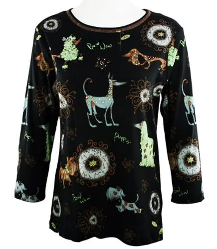 Cactus Fashion - Dog & Ornament, Cotton Print Rhinestone Top