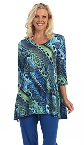 Caribe - Geometric Print, Dual Pockets, 3/4 Sleeve Scoop Neck Swing Tunic