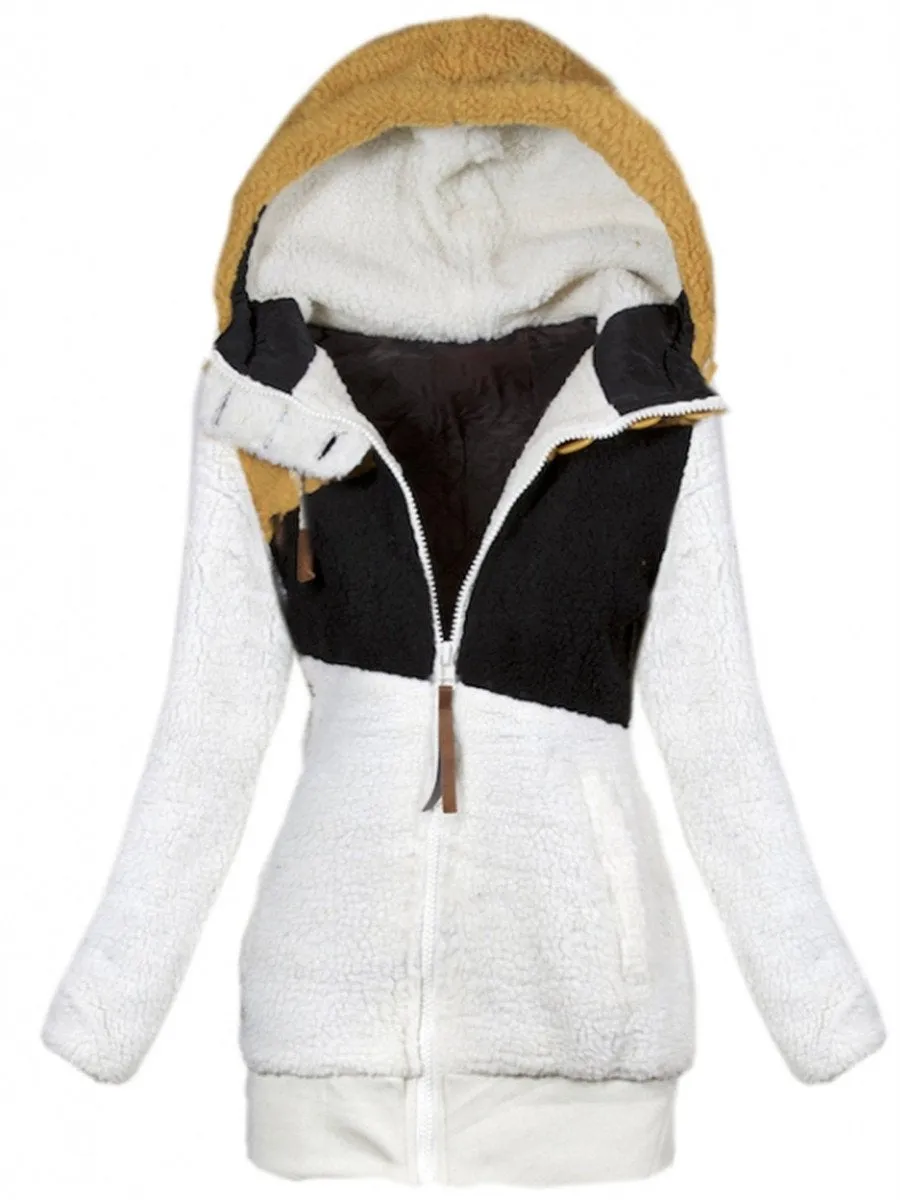 Casual Fashion Contrast Color Mosaic Hooded Coats