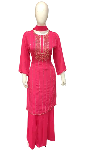 Chinon Gharara Kurti With Hand Work