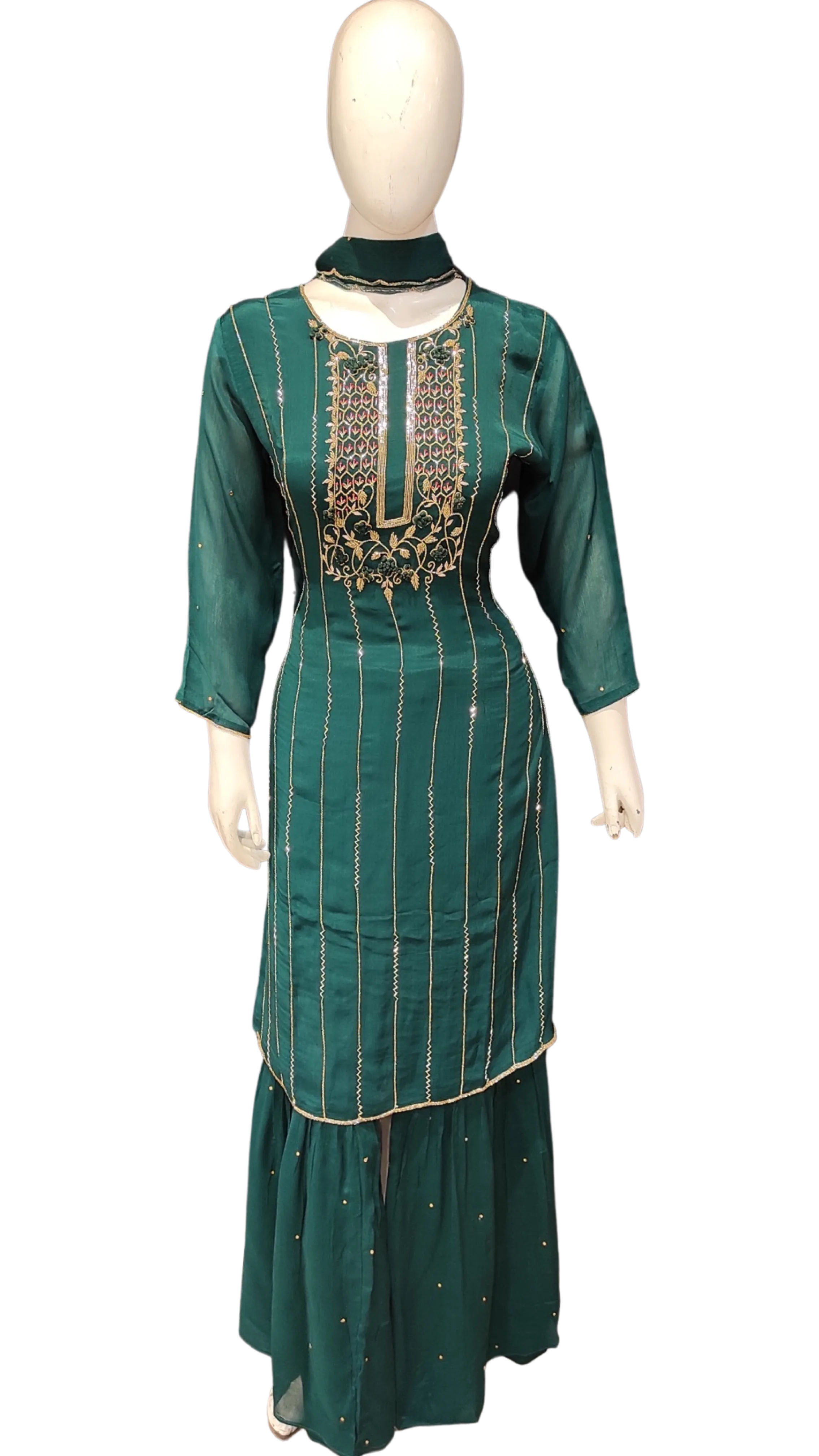 Chinon Gharara Kurti With Hand Work