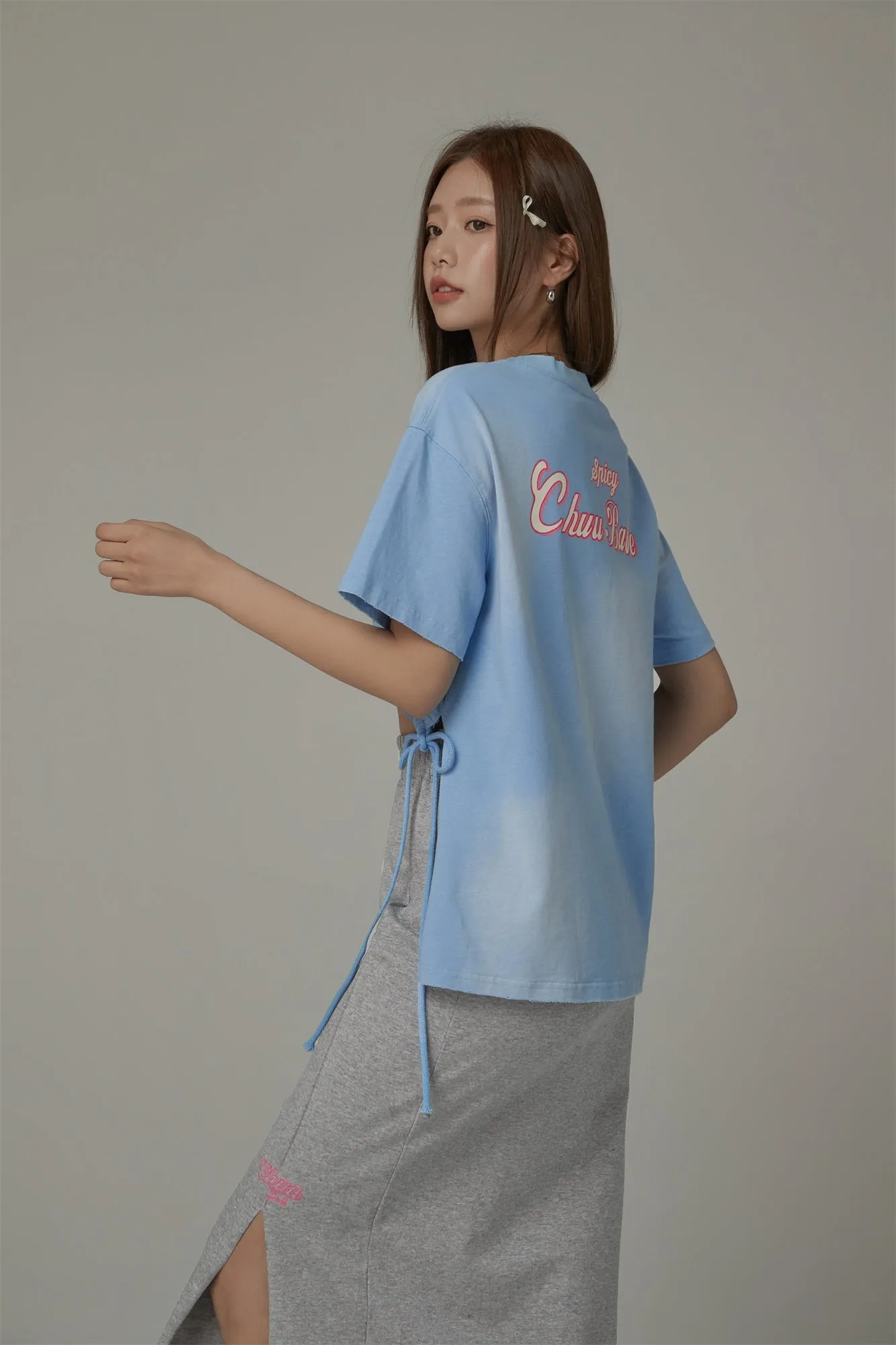 Chuu Babe Tropical Printed Design Strings Cropped T-Shirt