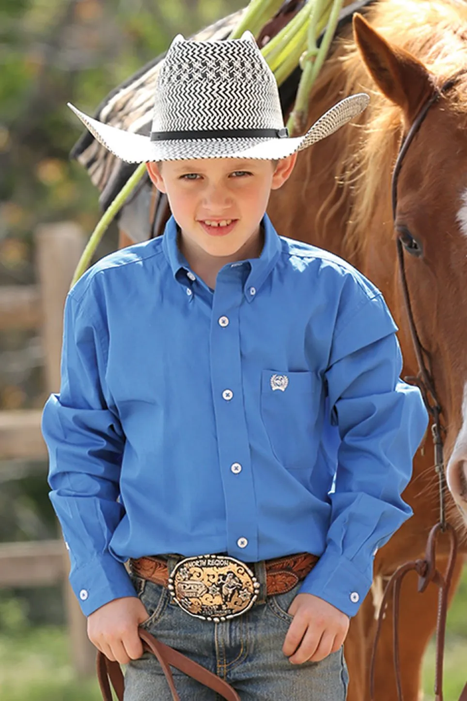 Cinch Boys Long Sleeve Blue Solid Twill Button Down Style MTW7060083