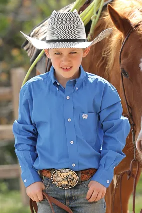 Cinch Boys Long Sleeve Blue Solid Twill Button Down Style MTW7060083