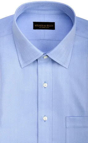 Classic Fit Blue Herringbone Spread Collar Supima® Cotton Non-Iron Dress Shirt