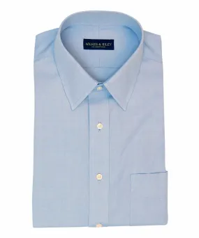 Classic Fit Blue Solid Point Collar Supima® Cotton Non-Iron Pinpoint Oxford Dress Shirt (B/T)