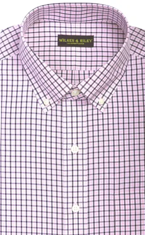 Classic Fit Pink / Navy check Button-Down Collar Supima® Non-Iron Cotton Broadcloth Sport Shirt