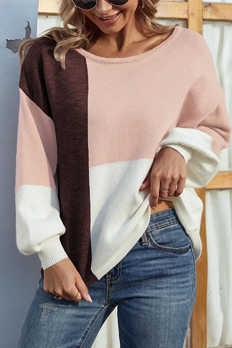 COLOR BLOCK TIED BACK SWEATER TOP