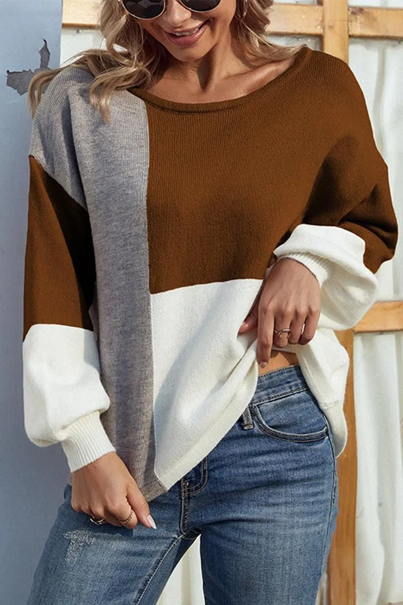 COLOR BLOCK TIED BACK SWEATER TOP