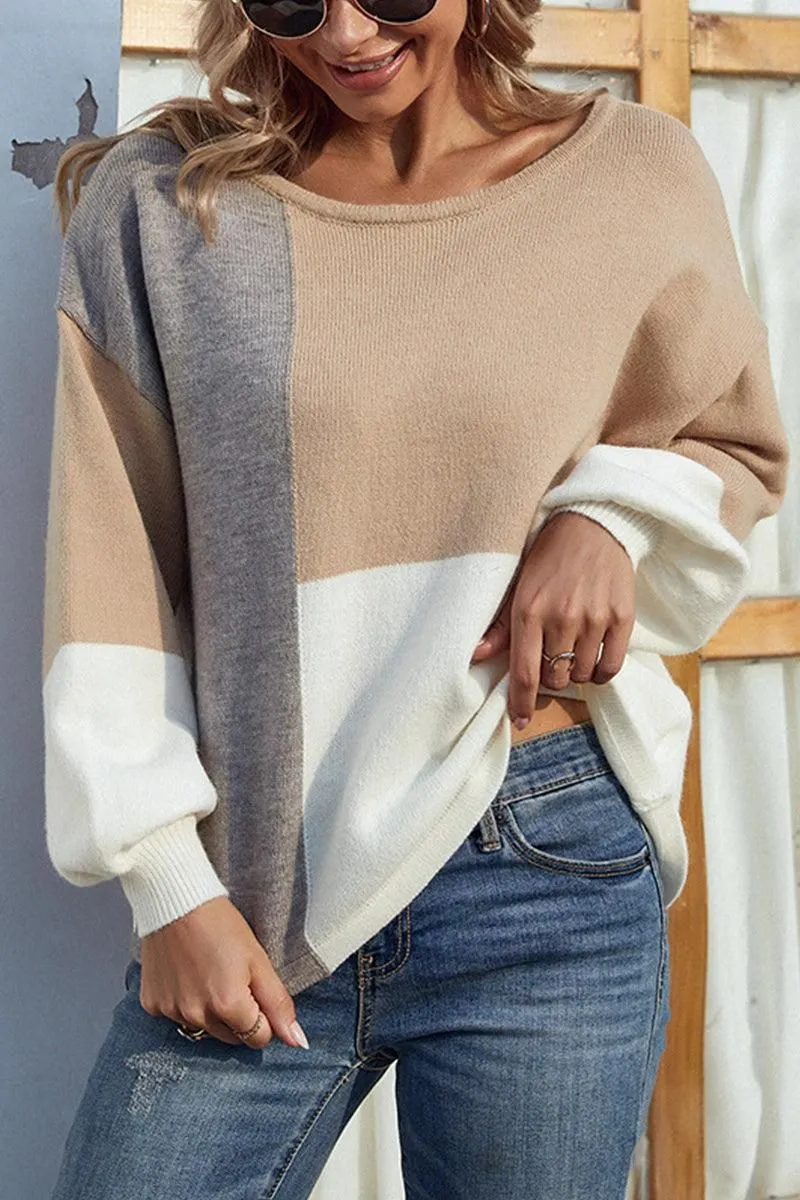 COLOR BLOCK TIED BACK SWEATER TOP