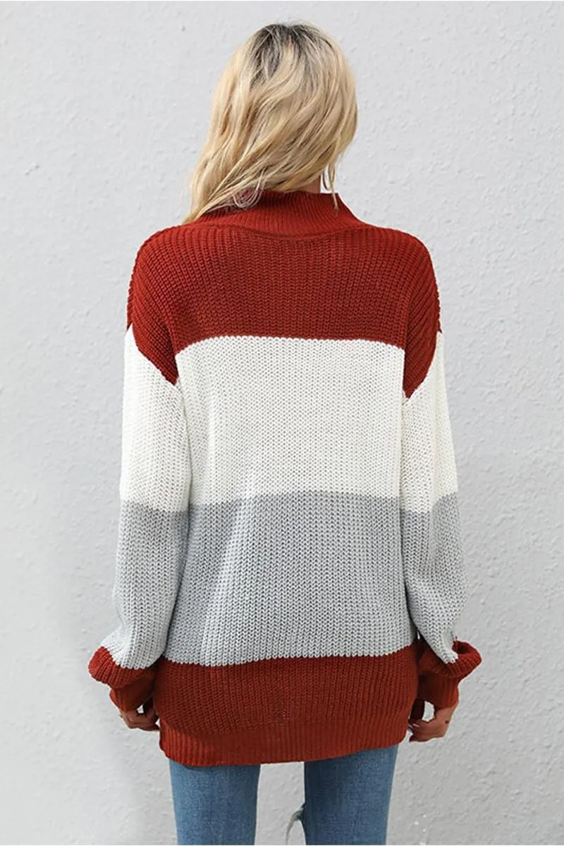 COLOR BLOCKED LOOSE FIT DAILY SWEATER