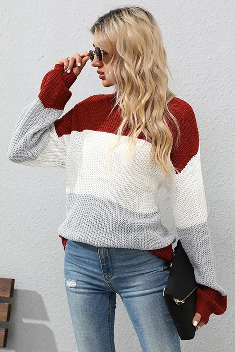 COLOR BLOCKED LOOSE FIT DAILY SWEATER