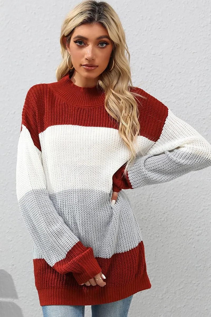 COLOR BLOCKED LOOSE FIT DAILY SWEATER