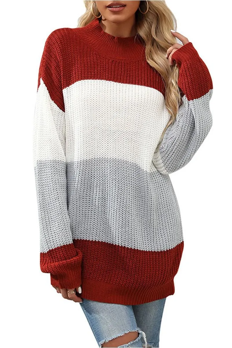 COLOR BLOCKED LOOSE FIT DAILY SWEATER