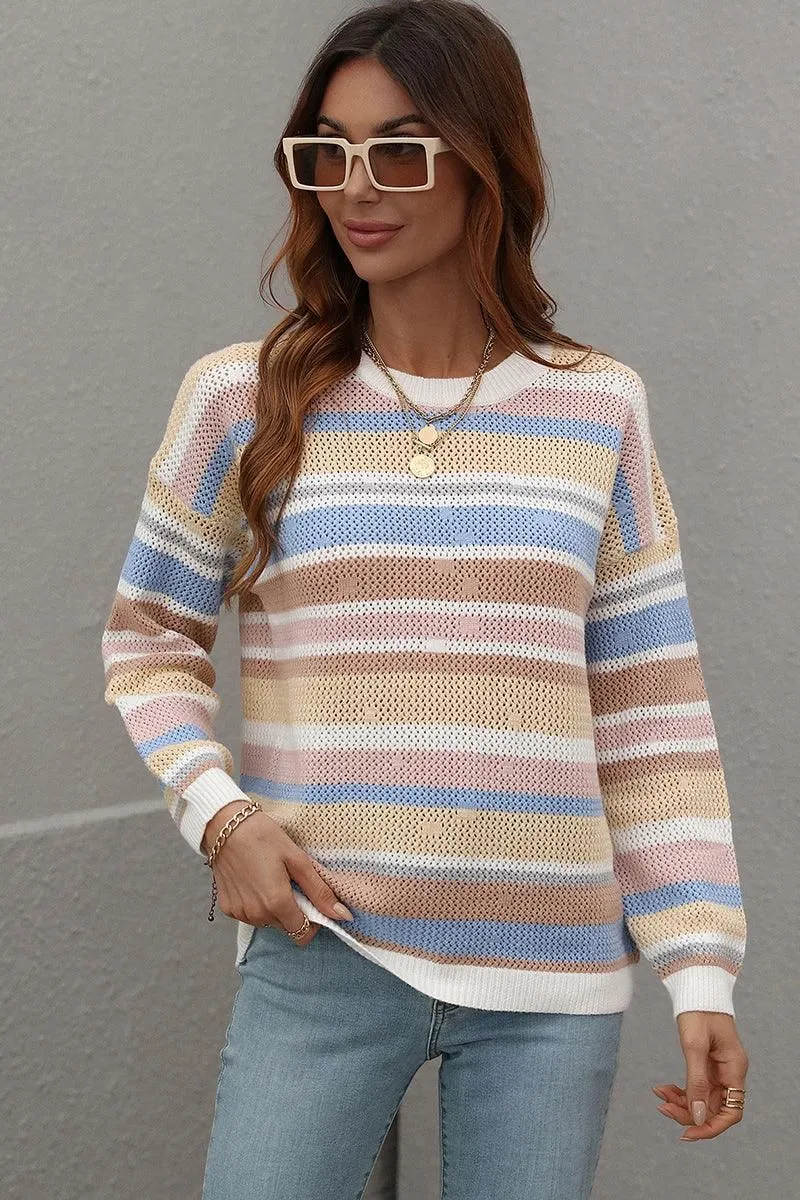 COLORED STRIPE KNIT SWEATER TOP