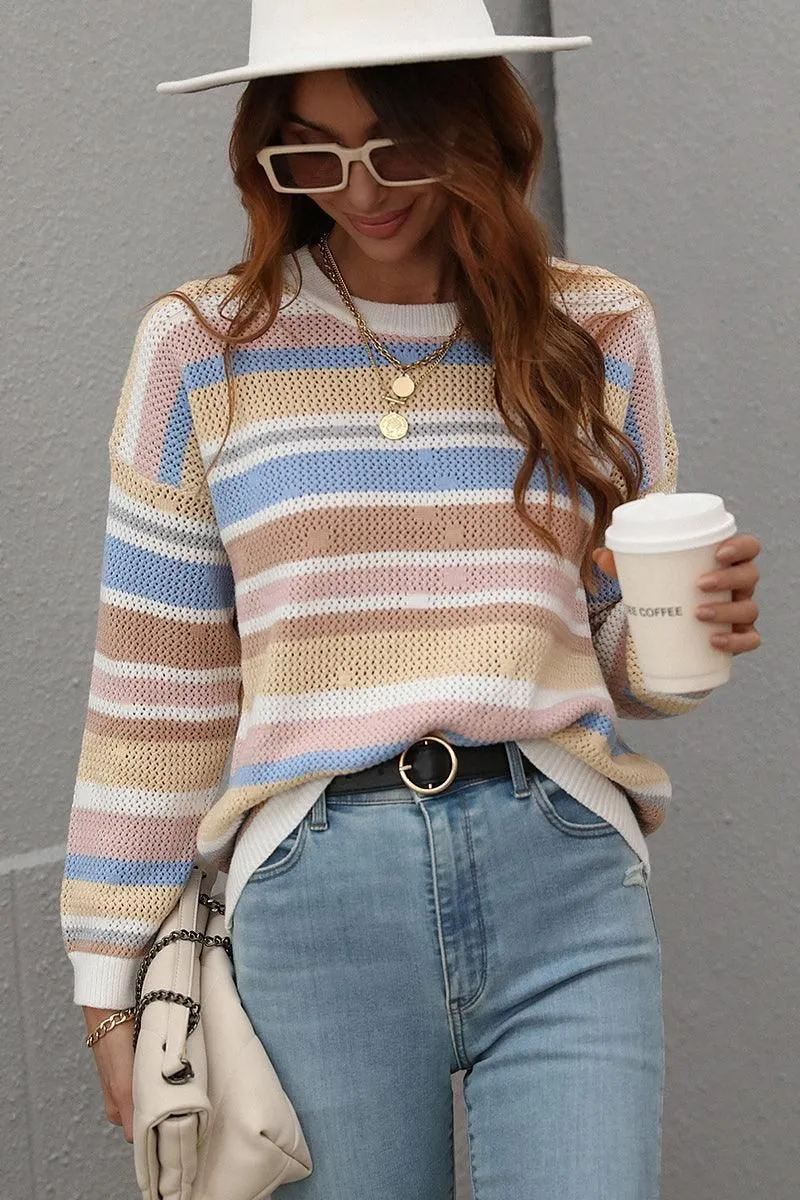 COLORED STRIPE KNIT SWEATER TOP