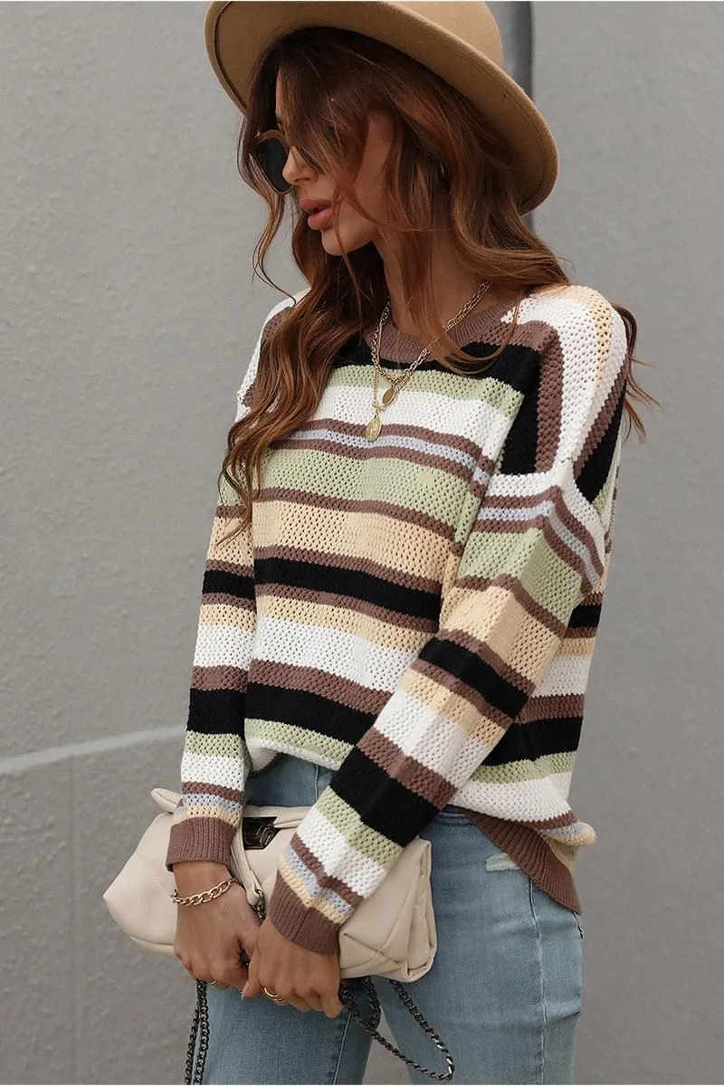 COLORED STRIPE KNIT SWEATER TOP